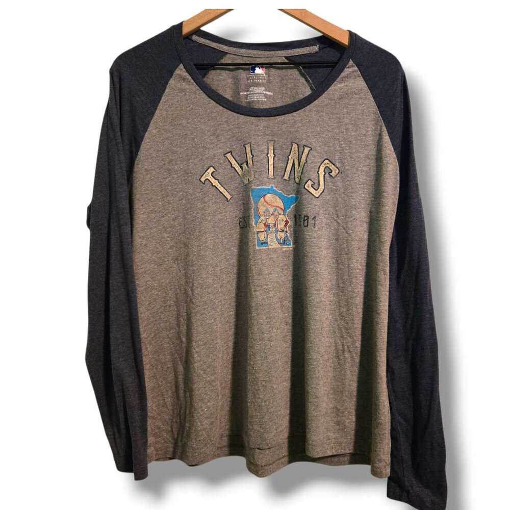 Minnesota Twins t-shirt womens XXL grey long-sleeve raglan lightweight baseball
